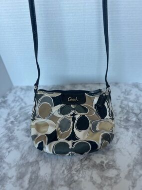 Coach Black & Tan Circle Print Crossbody Bag